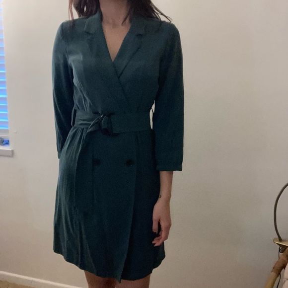 Mango Dresses & Skirts - Mango Dark Turquoise Green Midi Dress with Belt